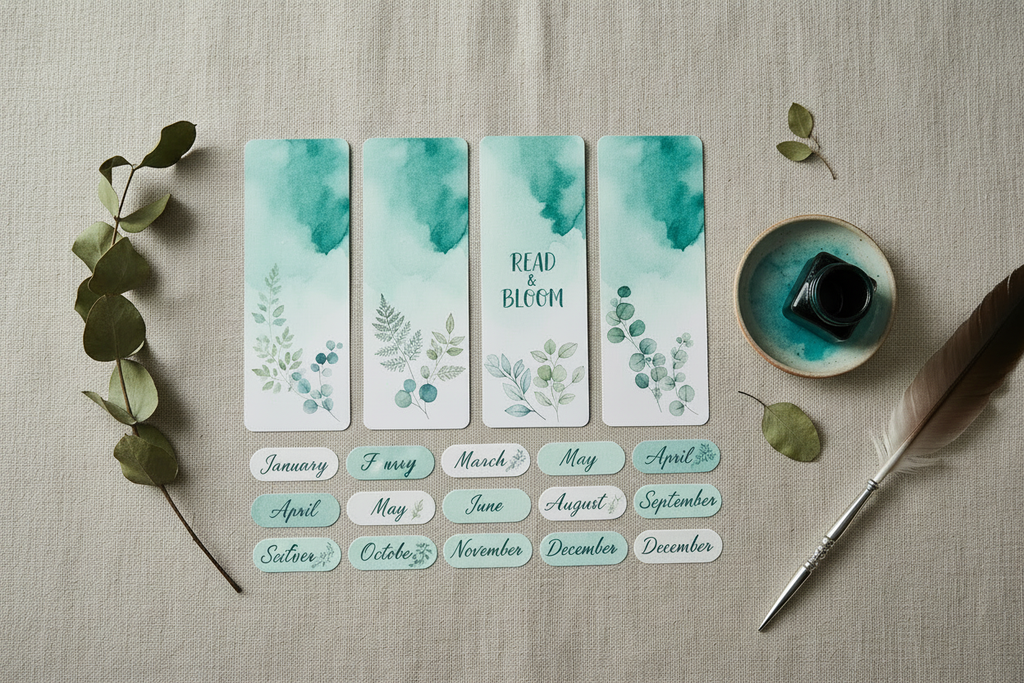 Still Point Letters – bookmarks and month stickers, deeper colors